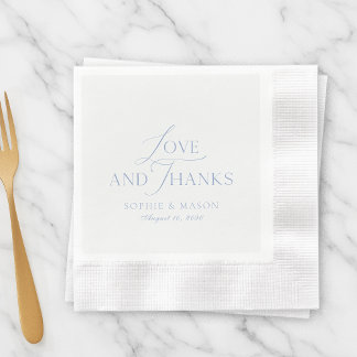 Servilleta De Papel Dusty Blue Love and Thanks Wedding Napkin