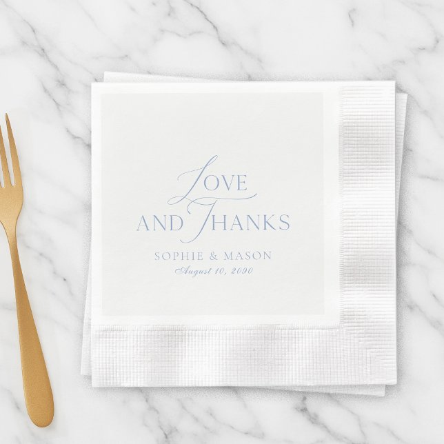 Servilleta De Papel Dusty Blue Love and Thanks Wedding Napkin (Subido por el creador)