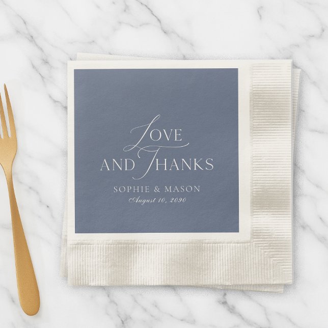 Servilleta De Papel Dusty Blue Love and Thanks Wedding Napkin (Subido por el creador)
