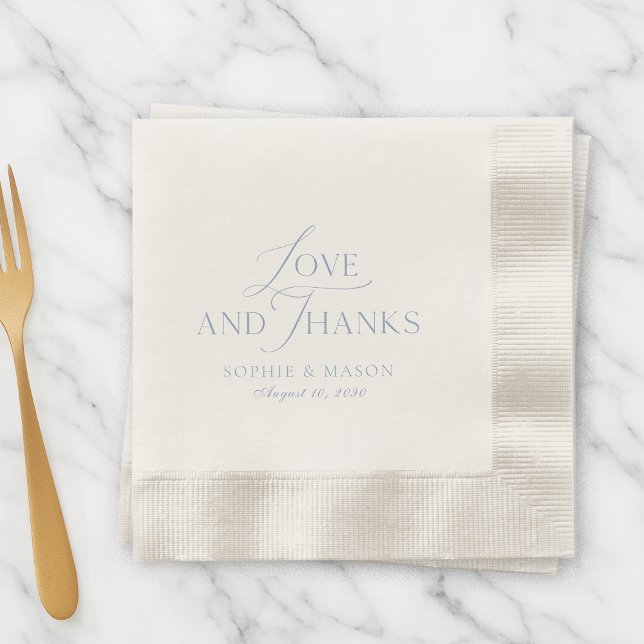 Servilleta De Papel Dusty Blue Love and Thanks Wedding Napkin (Subido por el creador)