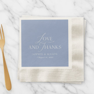 Servilleta De Papel Dusty Blue Love and Thanks Wedding Napkin