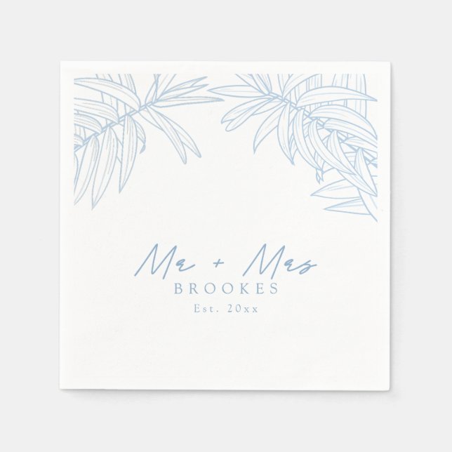 Servilleta De Papel Dusty Blue Mano Simple Dibujada Botánica (Anverso)