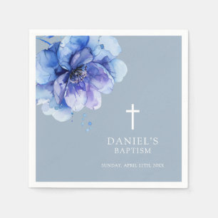 Servilleta De Papel Dusty Blue Modern acuarela Floral Baptismo