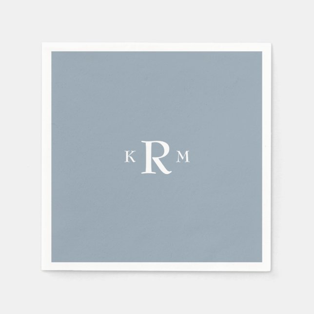 Servilleta De Papel Dusty Blue Monogram Cocktail Napkins (Anverso)