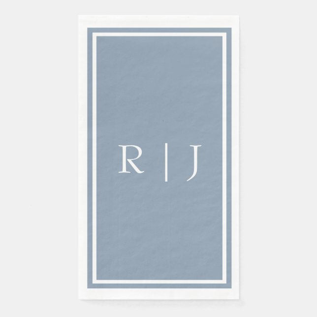 Servilleta De Papel Dusty Blue Monogram Custom Name Elegant Wedding (Anverso)