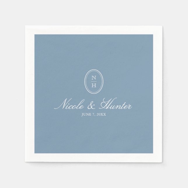 Servilleta De Papel Dusty Blue  Monogram Wedding Crest (Anverso)