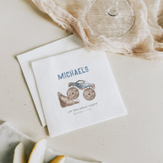 Servilleta De Papel Dusty Blue Monster Truck Cumpleaños