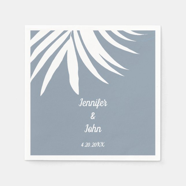 Servilleta De Papel Dusty Blue Palm Leaf Beach Boda Tropical (Anverso)