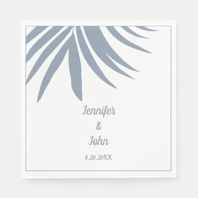 Servilleta De Papel Dusty Blue Palm Leaf Beach Boda Tropical (Anverso)