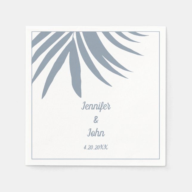 Servilleta De Papel Dusty Blue Palm Leaf Beach Boda Tropical (Anverso)