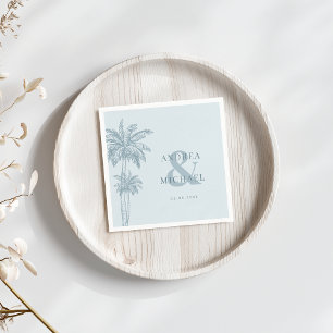 Servilleta De Papel Dusty Blue Palm Trees & Ampersand Beach Wedding