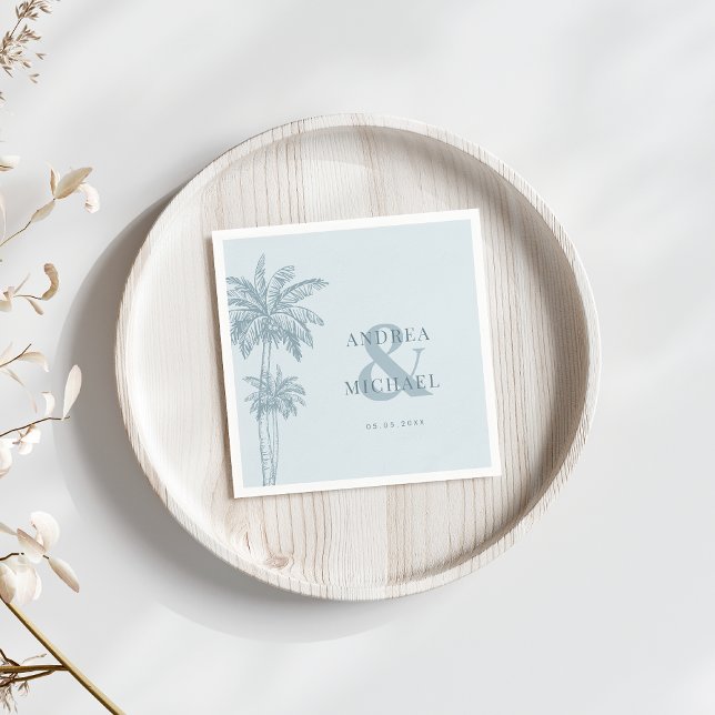 Servilleta De Papel Dusty Blue Palm Trees & Ampersand Beach Wedding (Subido por el creador)