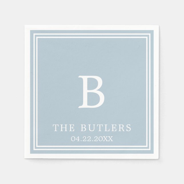 Servilleta De Papel Dusty Blue Personalizado Boda Cocktail Napkins (Anverso)