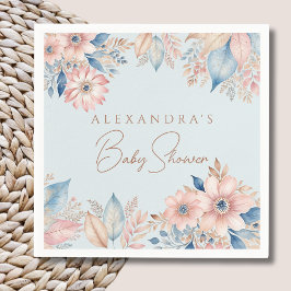 Servilleta De Papel Dusty Blue Pink Floral Boho Moda Baby Shower