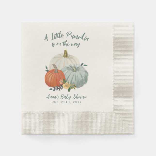 Servilleta De Papel Dusty Blue Pumpkin Baby Shower (Anverso)