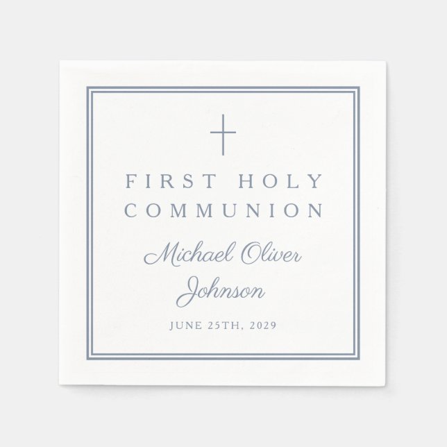 Servilleta De Papel Dusty Blue Religious Boy First Holy Communion (Anverso)