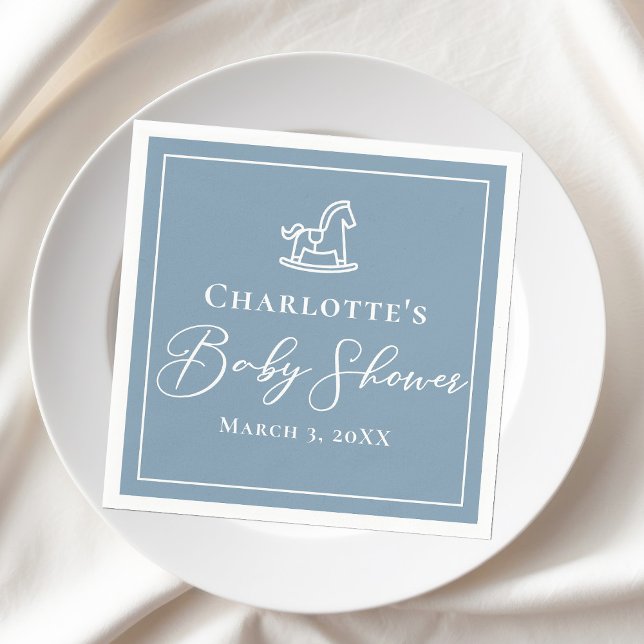 Servilleta De Papel Dusty Blue Rocking Horse Baby Shower (Subido por el creador)
