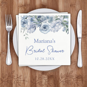Servilleta De Papel Dusty Blue Romántico Floral Desayuno Nupcial