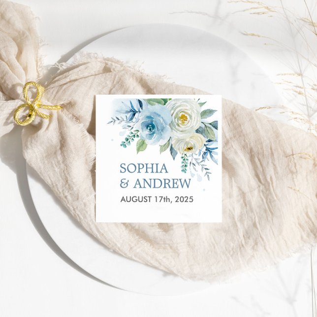 Servilleta De Papel Dusty Blue Rosa Boda Floral (Subido por el creador)