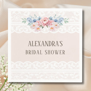 Servilleta De Papel Dusty Blue Rosa Floral Vintage Encaje Bridal Showe