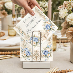 Servilleta De Papel Dusty Blue Rose Baroque Quinceañera