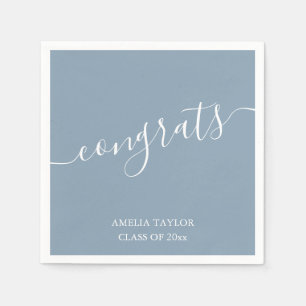 Servilleta De Papel Dusty Blue Script Felicidades Nombre de Graduación