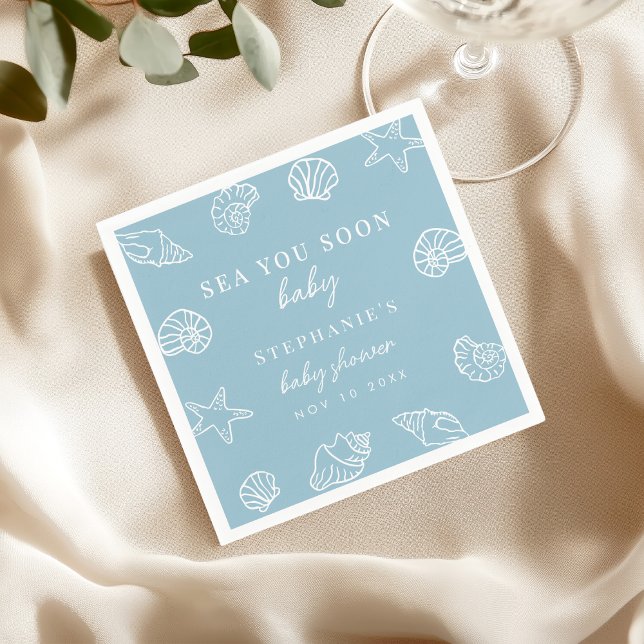 Servilleta De Papel Dusty Blue Sea Pronto Coastal Beach Baby Shower (Subido por el creador)