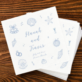 Servilleta De Papel Dusty Blue Seashells Beach Boda costero