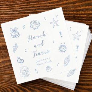 Servilleta De Papel Dusty Blue Seashells Beach Boda costero