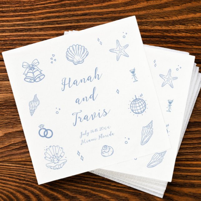 Servilleta De Papel Dusty Blue Seashells Beach Boda costero (Subido por el creador)