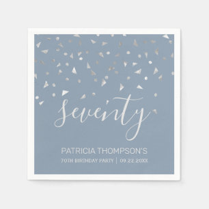 Servilleta De Papel Dusty Blue Silver Confetti 70 cumpleaños