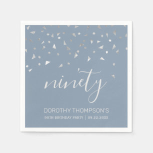 Servilleta De Papel Dusty Blue Silver Confetti 90 cumpleaños