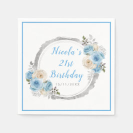 Servilleta De Papel Dusty Blue Silver Elegant Flowday Party