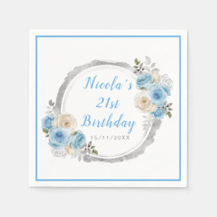 Servilleta De Papel Dusty Blue Silver Elegant Flowday Party