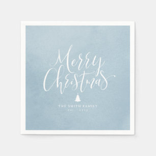 Servilleta De Papel Dusty Blue Simple Calligraphy Feliz Navidad
