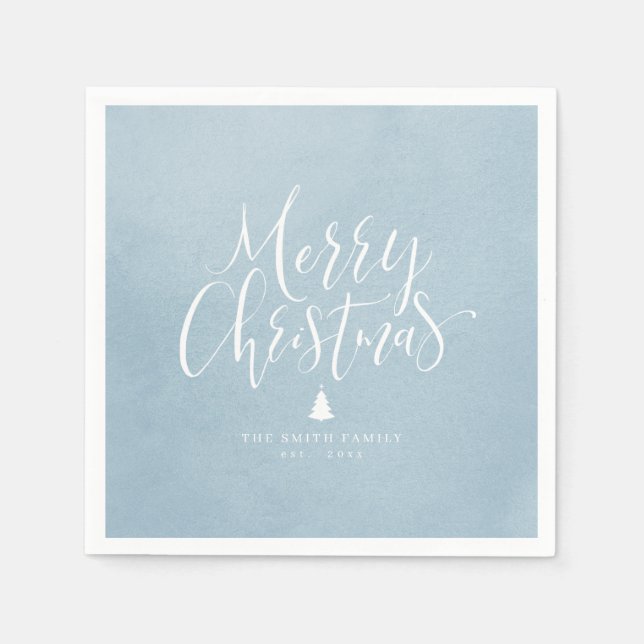 Servilleta De Papel Dusty Blue Simple Calligraphy Feliz Navidad (Anverso)