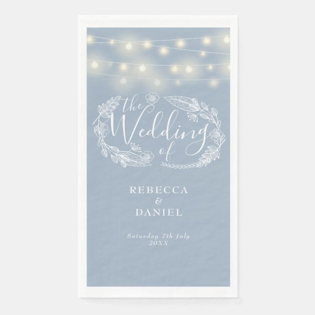 Servilleta De Papel Dusty Blue String ilumina Boda Floral (Anverso)