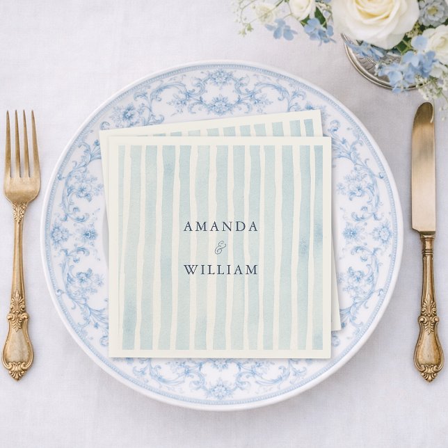 Servilleta De Papel Dusty Blue Striped Wedding Napkin  (Subido por el creador)