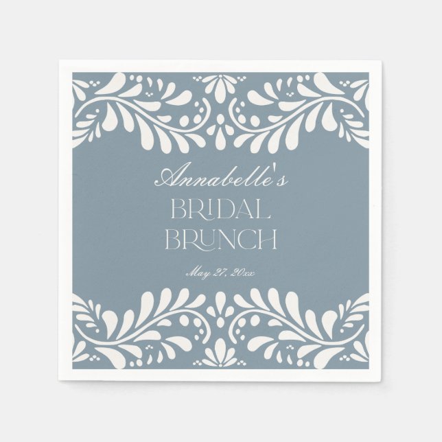 Servilleta De Papel Dusty Blue Talavera Tile Fiesta Bridal Brunch (Anverso)