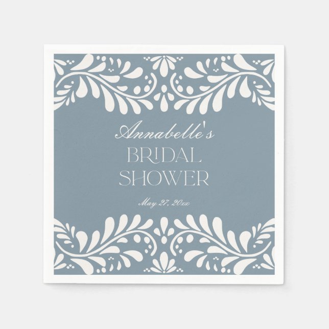 Servilleta De Papel Dusty Blue Talavera Tile Fiesta Bridal Ducha (Anverso)