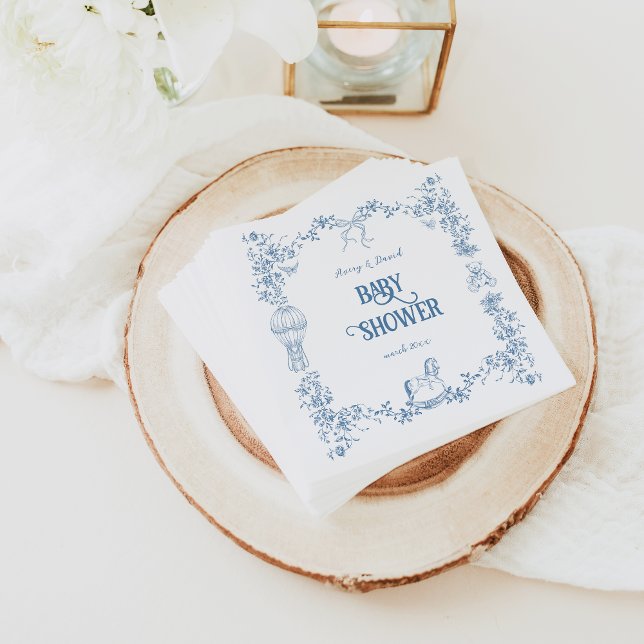 Servilleta De Papel Dusty Blue Whimsical Floral Baby Shower (Subido por el creador)