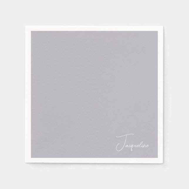 Servilleta De Papel Dusty Blue White Script Nombre Shower Coctel (Anverso)
