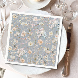 Servilleta De Papel Dusty Blue Wildflower Baby Shower 