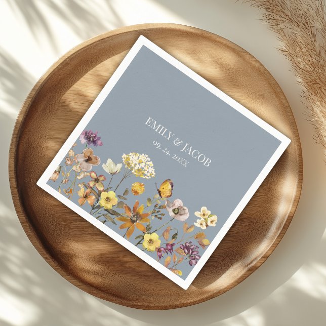Servilleta De Papel Dusty Blue Wildflower Boho Boda Napkins (Subido por el creador)