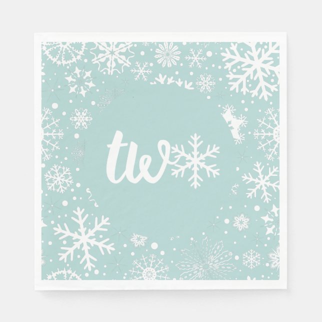 Servilleta De Papel Dusty Blue Winter Segundo Aniversario Snowflake (Anverso)