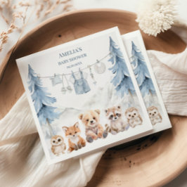 Servilleta De Papel Dusty Blue Woodland Adventure Awaits Baby Shower