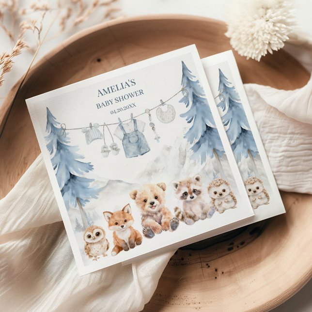 Servilleta De Papel Dusty Blue Woodland Adventure Awaits Baby Shower (Subido por el creador)