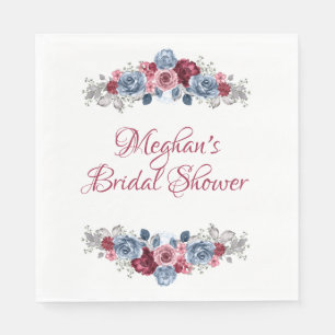 Servilleta De Papel Dusty Blue y Burgundy Bridal Shower Napkins
