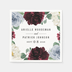Servilleta De Papel Dusty Blue y Burgundy Cranberry Fall Wedding