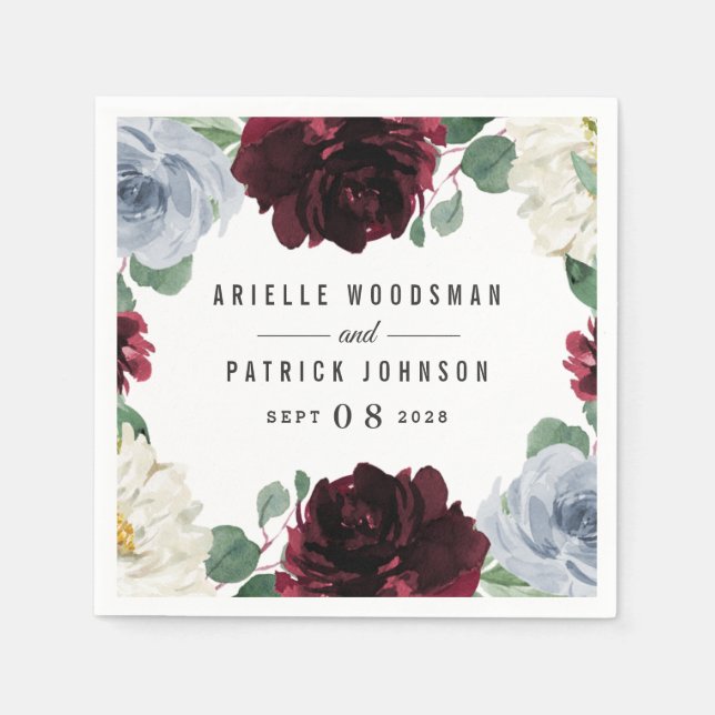 Servilleta De Papel Dusty Blue y Burgundy Cranberry Fall Wedding (Anverso)